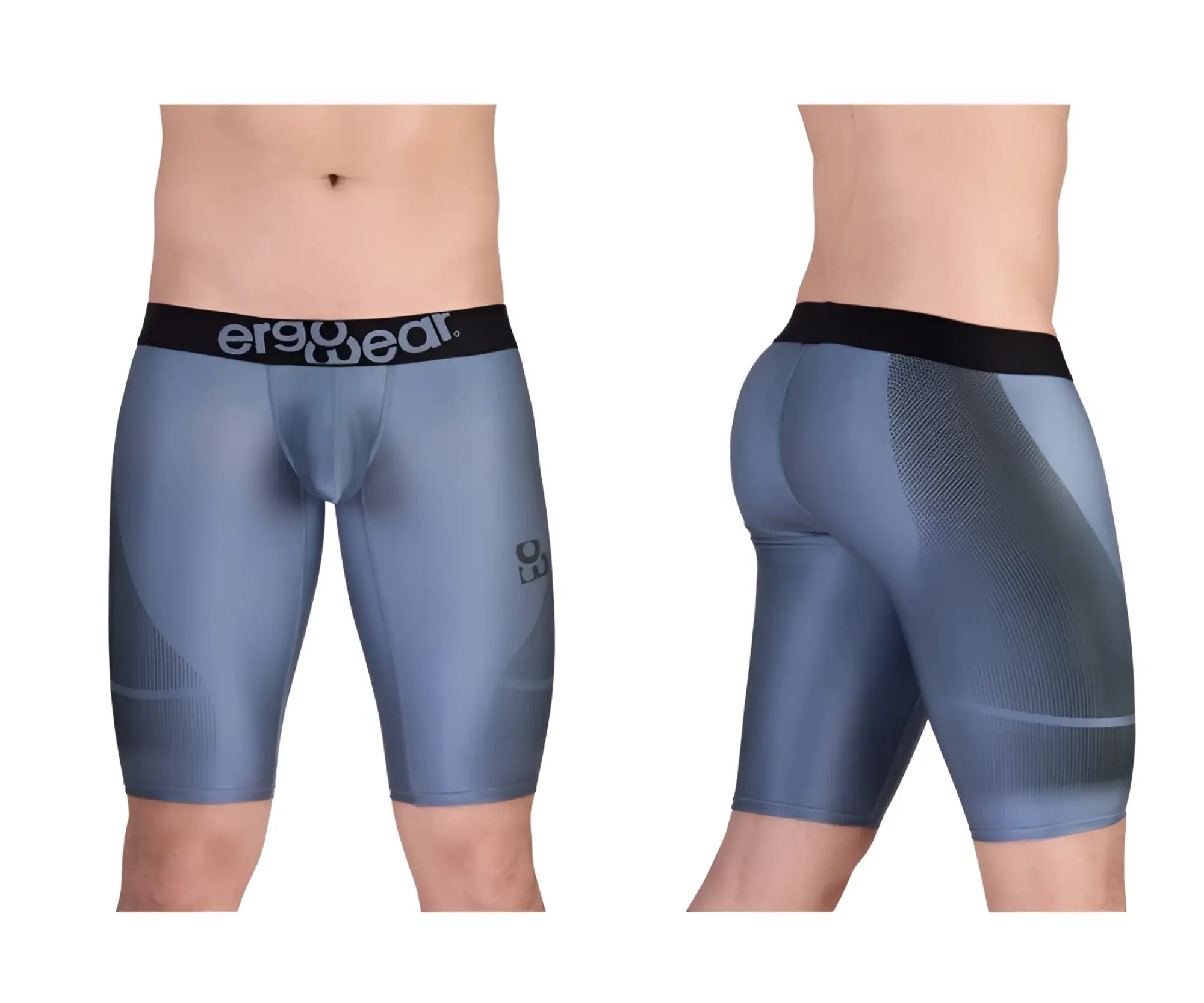 Blue-gray ergoWear EW1609 max SE athletic compression shorts with black waistband and mesh paneling for support