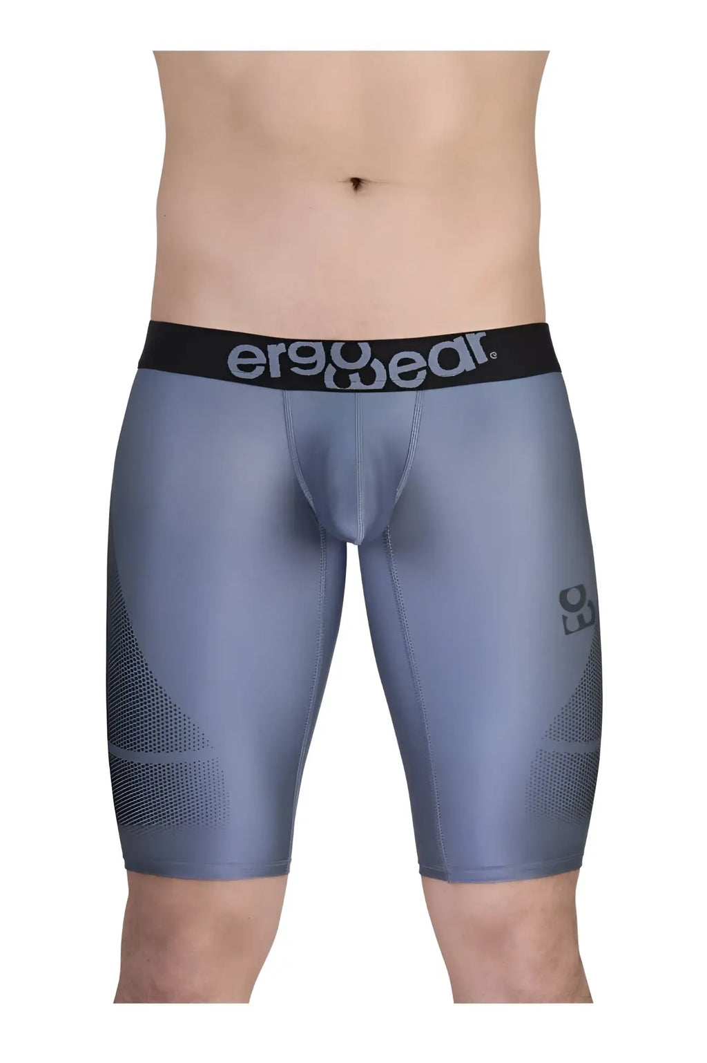 Gray ergo wear ew1609 max se athletic compression shorts with black waistband and mesh side panels for comfort