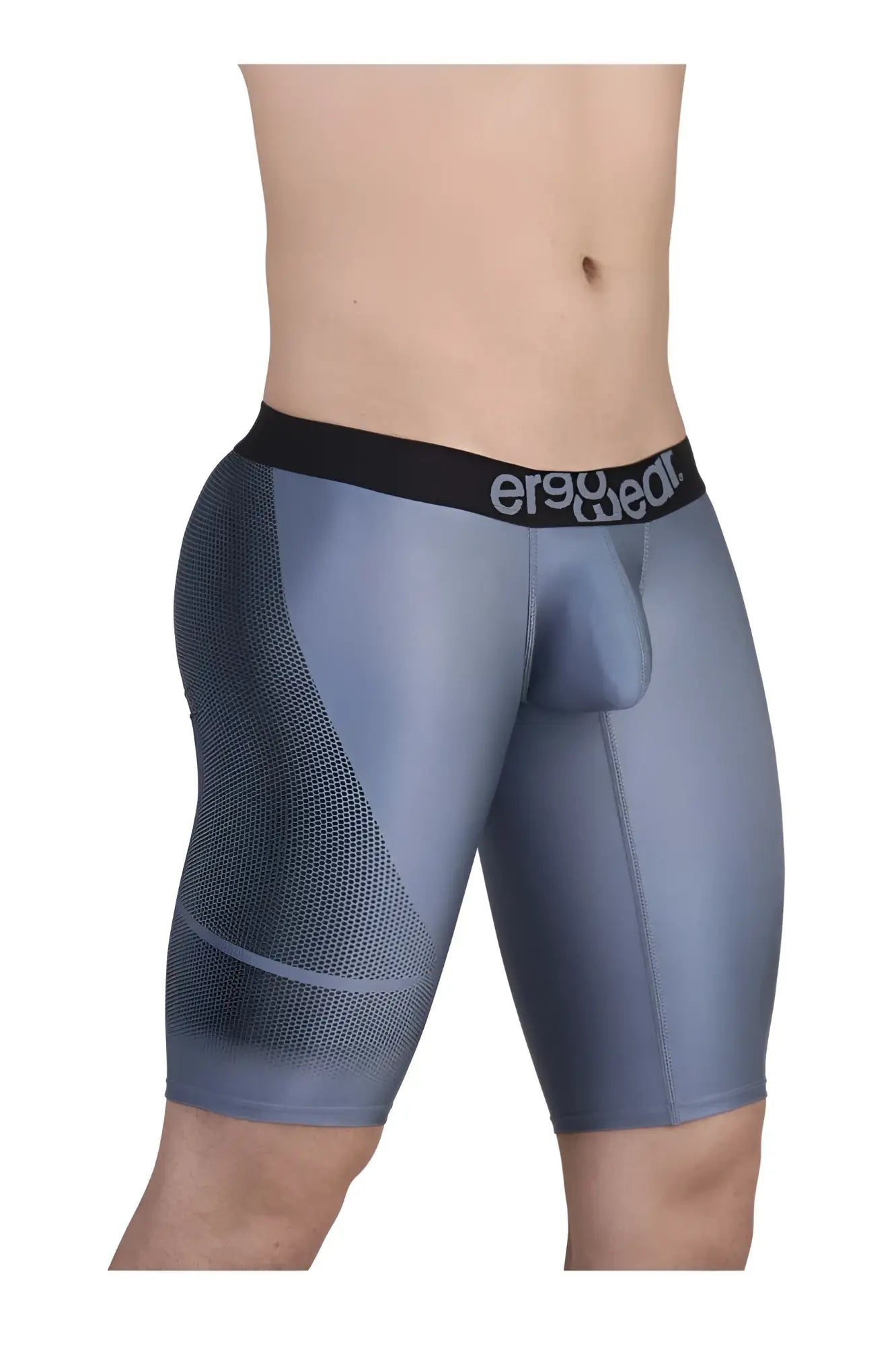 Gray-black ergo wear ew1609 max se athletic shorts with black waistband made of stretchy mesh and smooth fabric