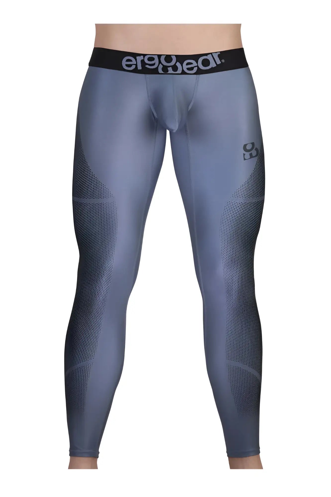 Gray-black ergo wear ew1610 max se ergonomic compression leggings with black waistband and mesh paneling on thighs