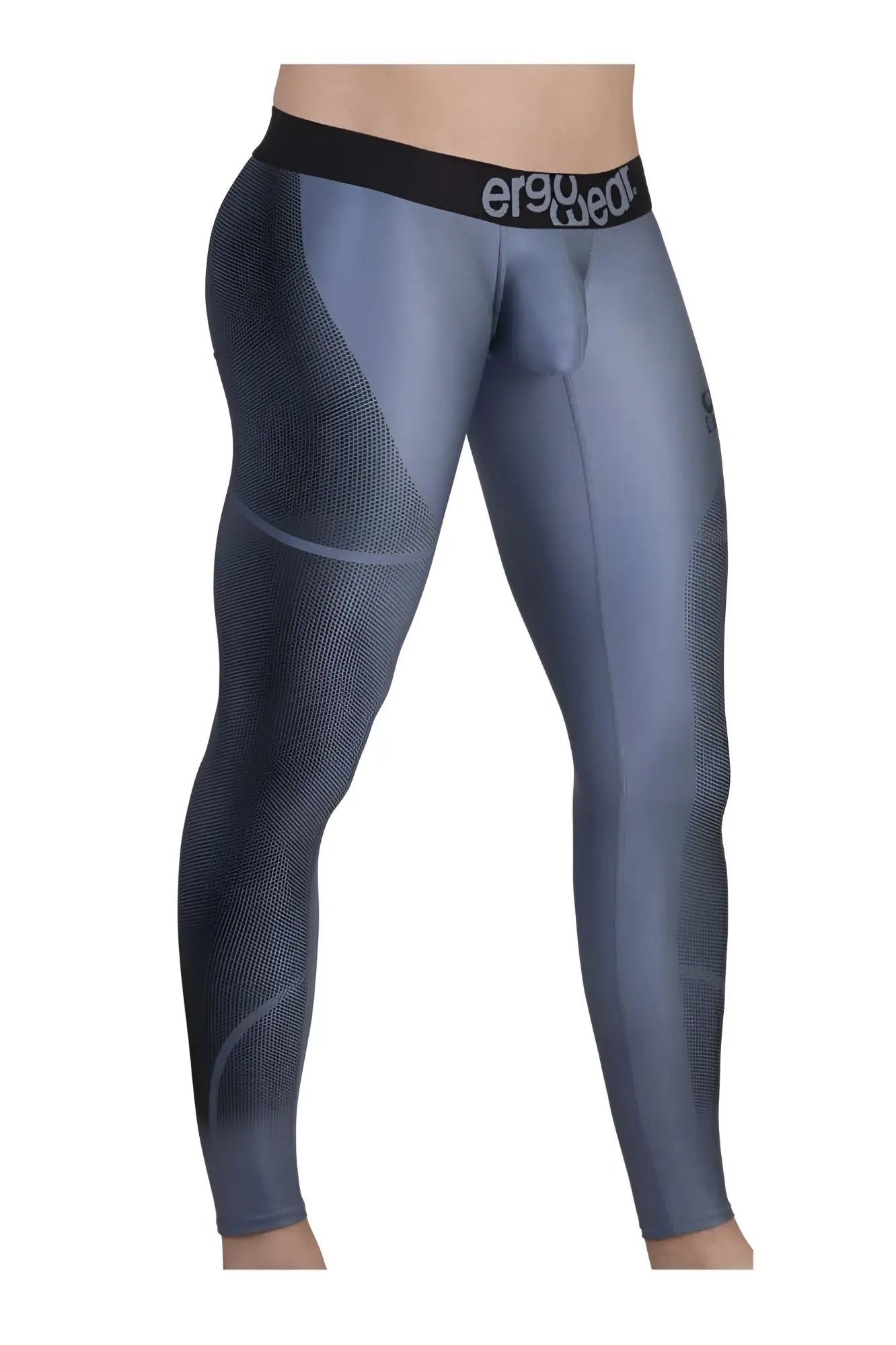 Gray ergo wear ew1610 max se athletic compression leggings with a black waistband featuring the ergo wear logo