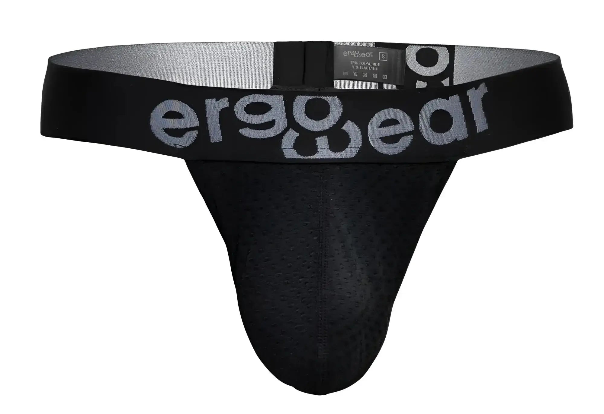 Black ergonomic briefs ErgoWear EW1687 MAX FLOW G-String with gray perforated mesh front and silver logo waistband