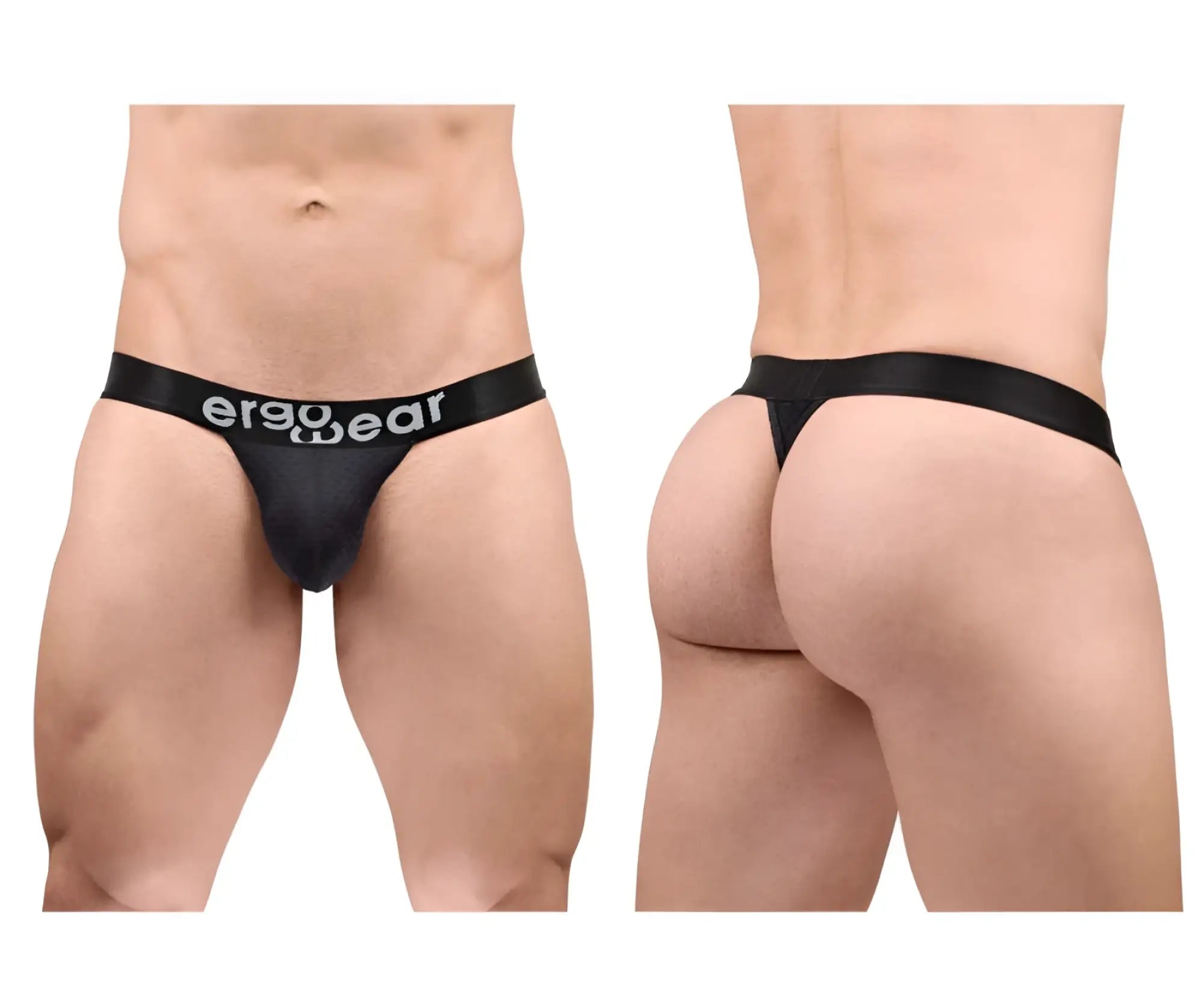 Black ergo wear ergonomic thong g-string with max flow fabric designed for comfort and breathability back view