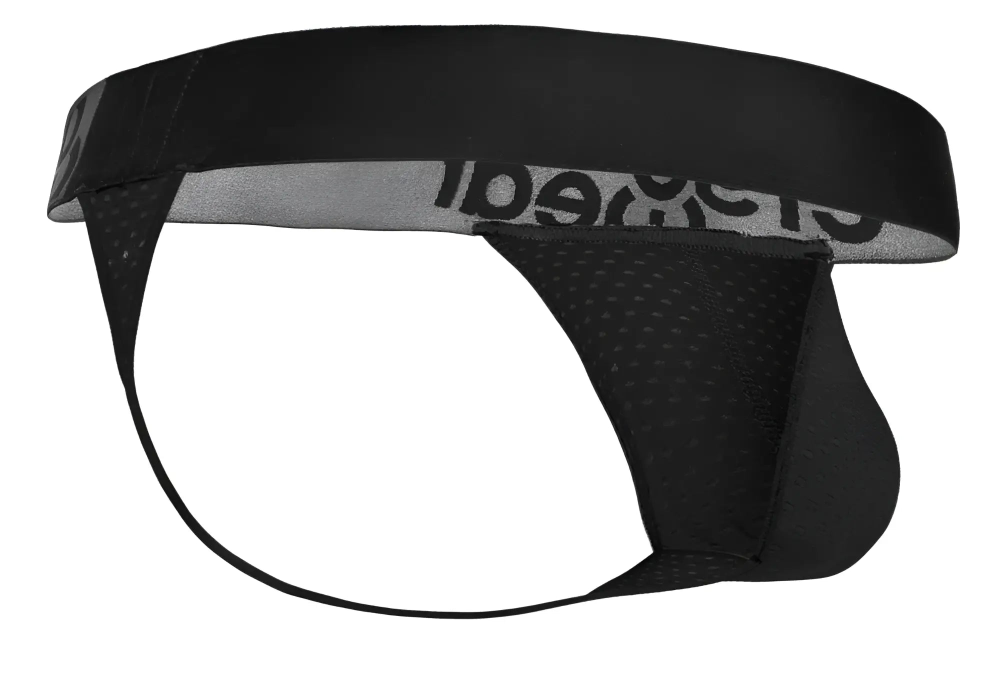 Black mesh ergo wear ew1687 max flow g-string with gray lining and cage waistband for athletic use