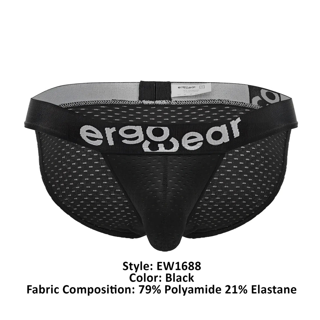 Black ergowear ew1688 max flow bikini briefs with mesh fabric and ergonomic design in black color