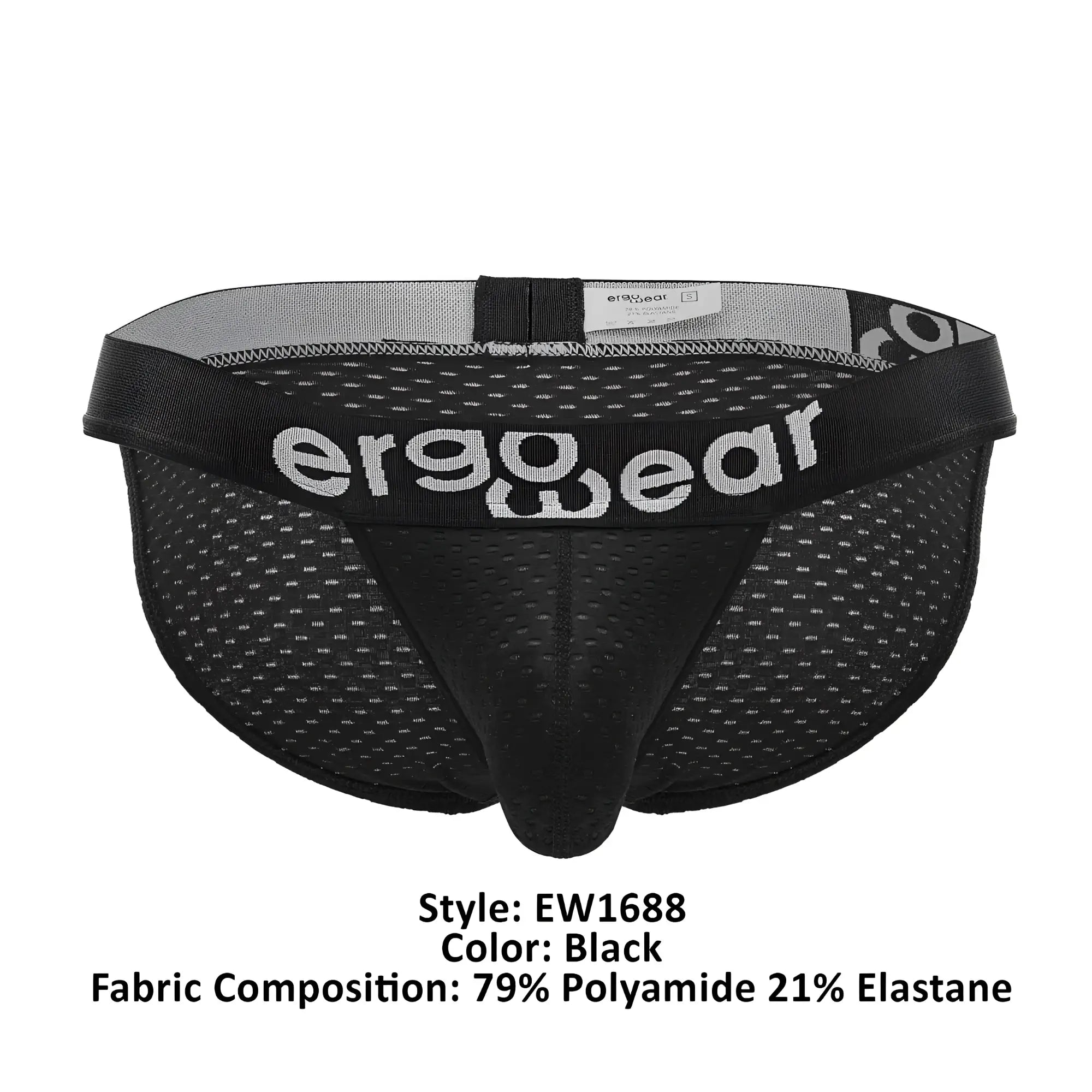 Black ergowear ew1688 max flow bikini briefs with mesh fabric and ergonomic design in black color