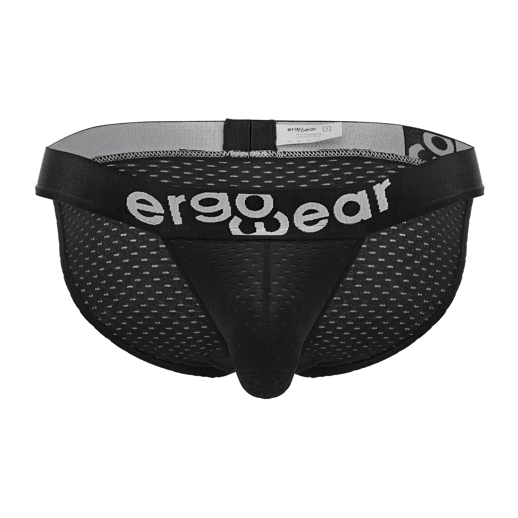 Black ergowear ew1688 max flow bikini mesh briefs with gray waistband and white ergowear logo