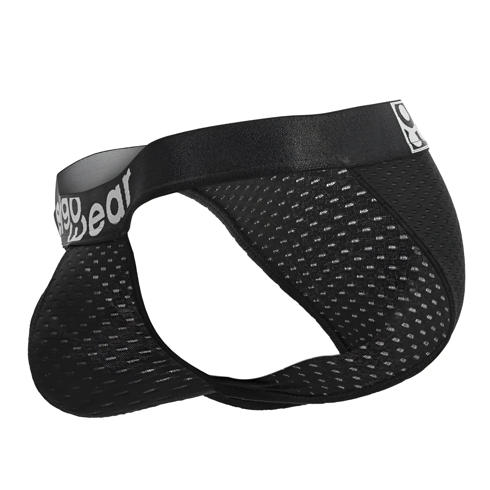Black mesh briefs with a supportive elastic waistband featuring the cage gear logo white lettering ergo wear ew1688 max flow bikini