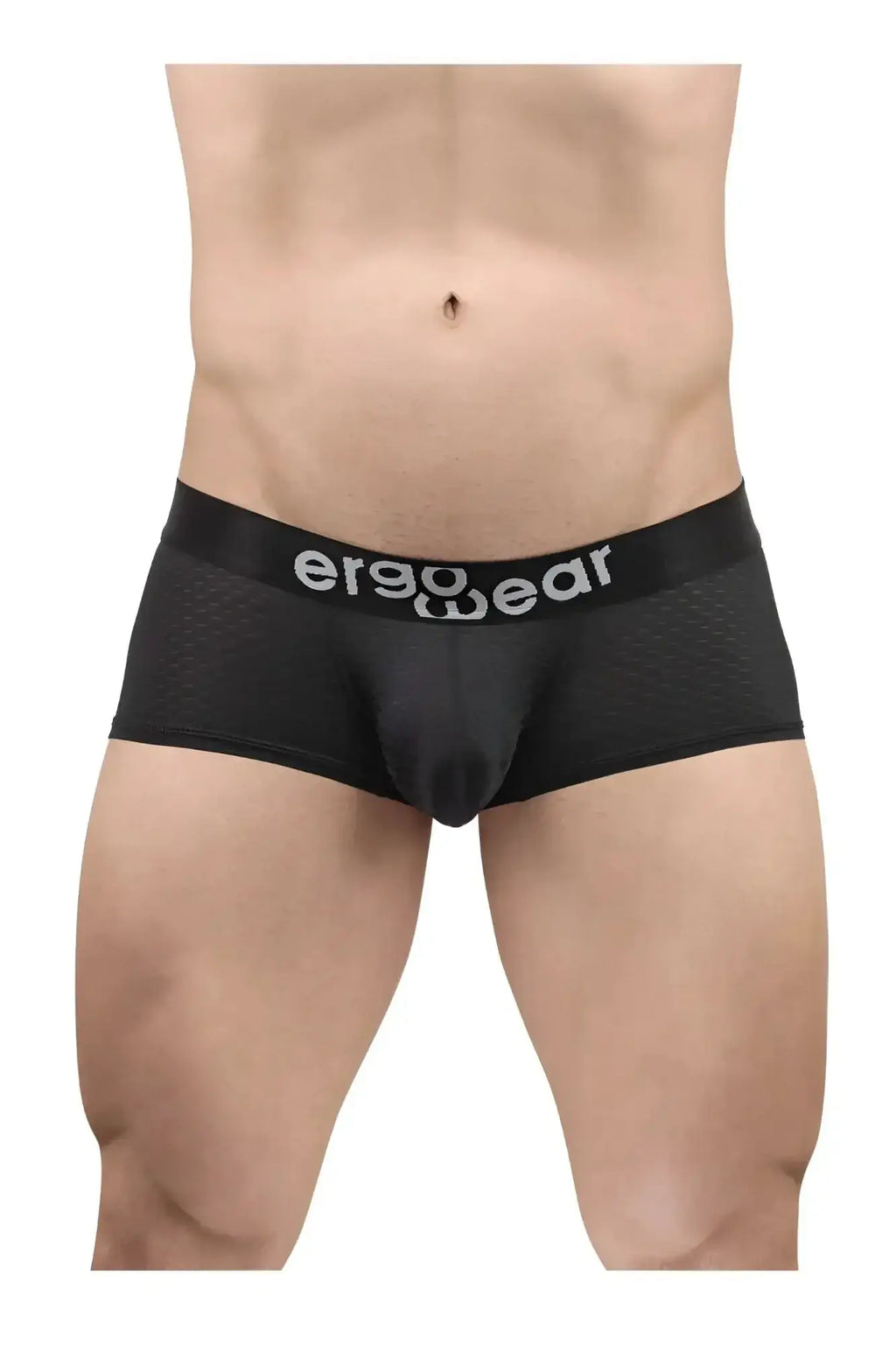 Black ergoWear ew1689 max flow trunks with ergonomic design textured mesh fabric and white logo on waistband