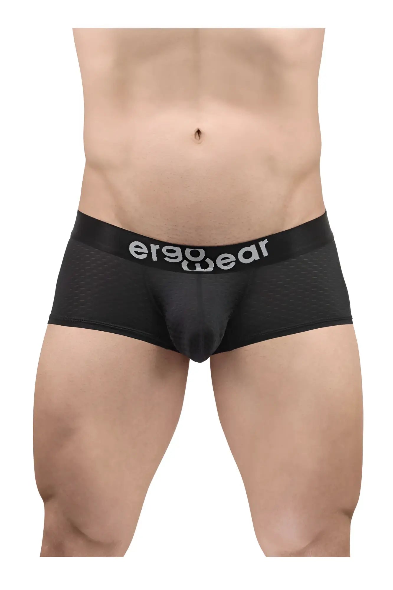 Black ergoWear ew1689 max flow trunks with ergonomic design textured mesh fabric and white logo on waistband