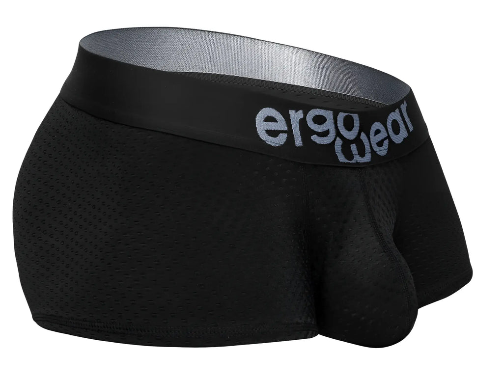 Black ergo wear ew1689 max flow trunks mesh briefs with gray logo on waistband for breathable comfort