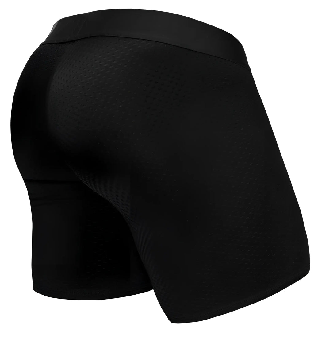 Ergowear ew1690 max flow boxer briefs in black with perforated mesh texture and smooth elastic waistband