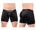 Black ergonomic boxer briefs with mesh texture and ergo wear waistband branding from ergowear ew1690 max flow model
