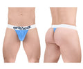 Light blue ergonomic cotton briefs with a white waistband featuring the ergo wear logo in black text front view