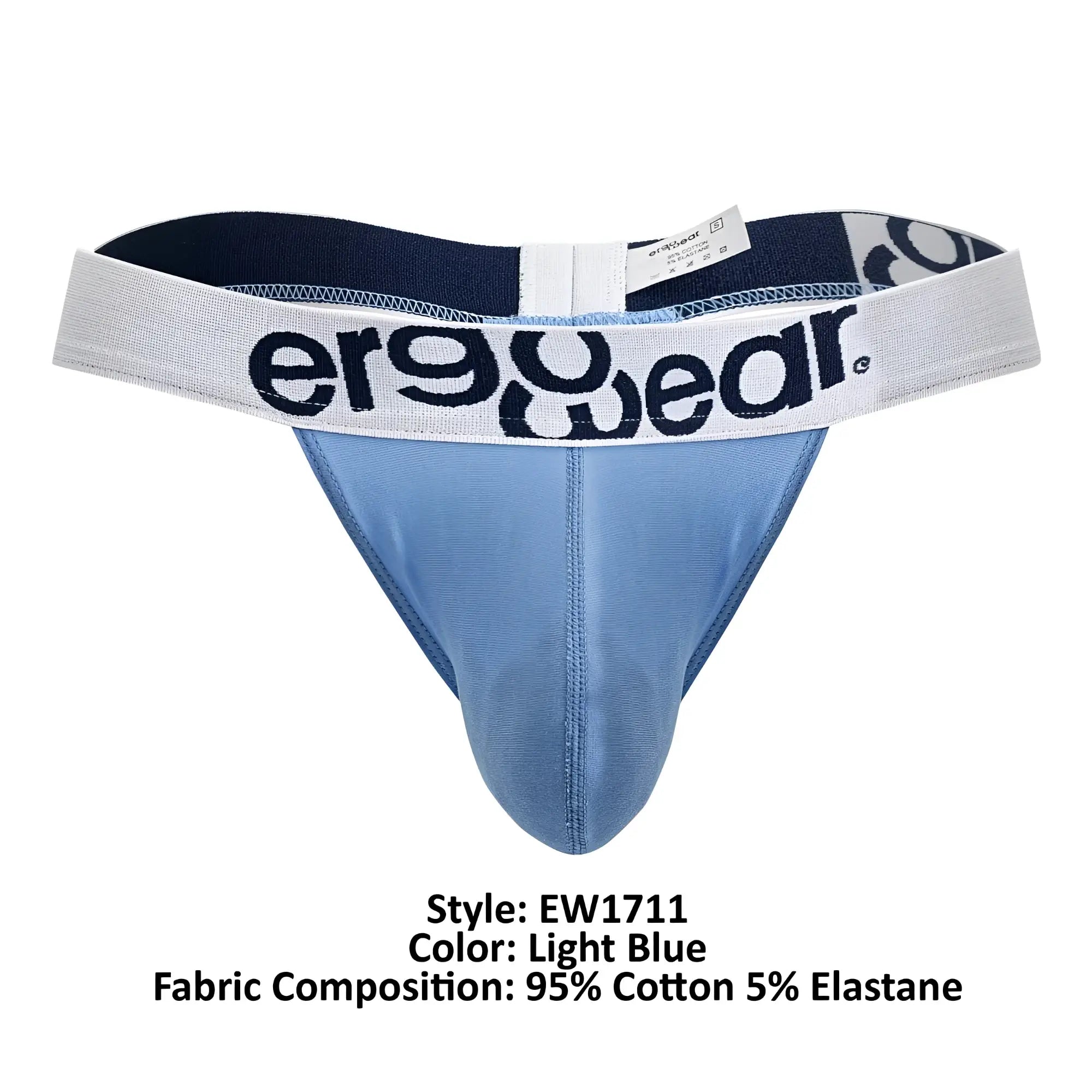 Light blue ergowear ew1711 max cotton thong with white waistband and black brand logo for comfortable everyday wear
