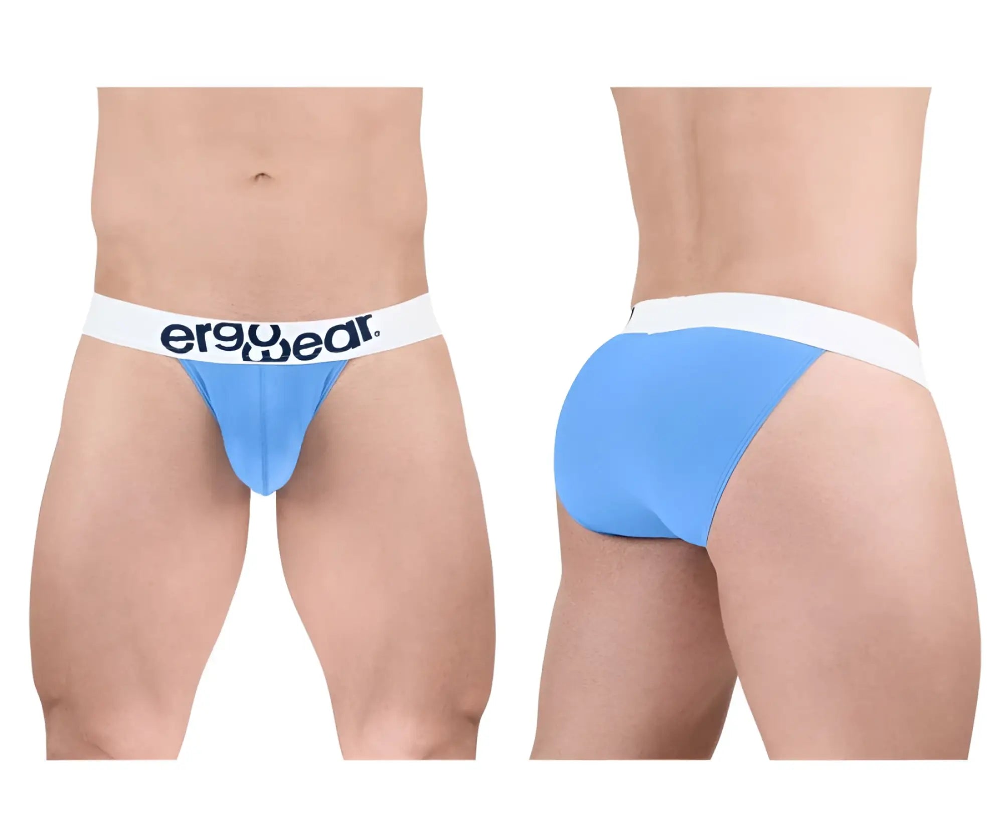 Light blue ergonomic briefs with white waistband and ergo wear logo made of max cotton for comfortable daily wear