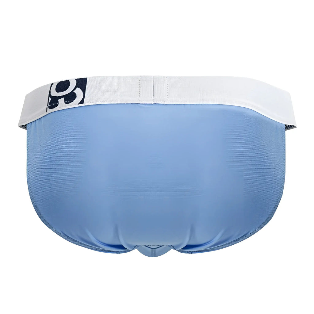 Light blue ergoWear EW1712 MAX COTTON men’s briefs with white elastic waistband and black and white logo