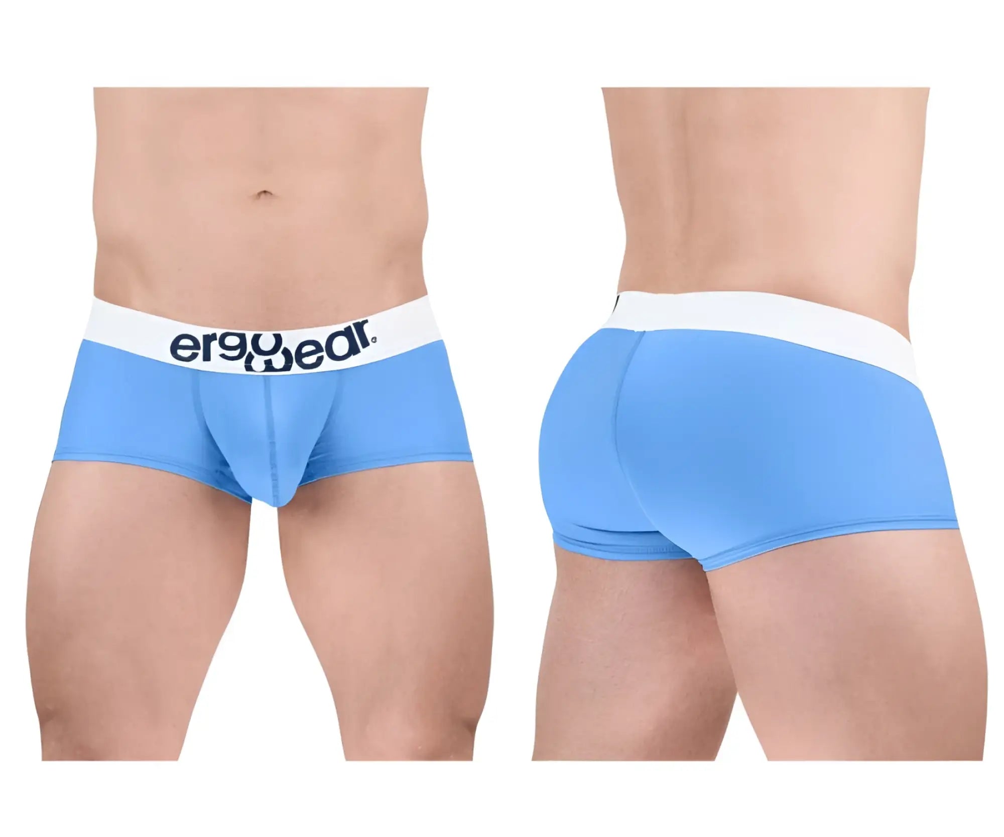 Light blue ergo wear ew1713 max cotton ergonomic briefs with white waistband and black logo text visible from the front