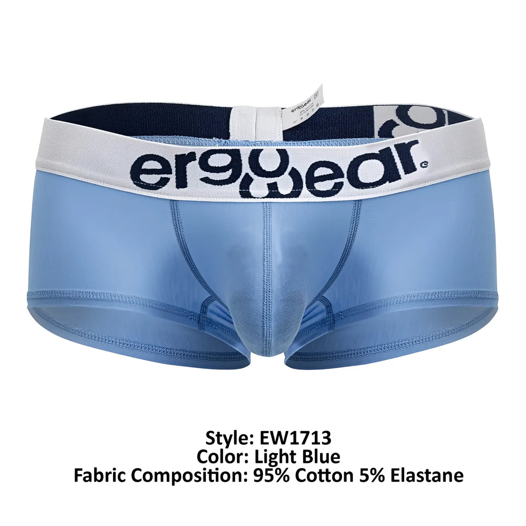 Light blue ergo wear ew1713 max cotton trunks with a white waistband and black logo lettering