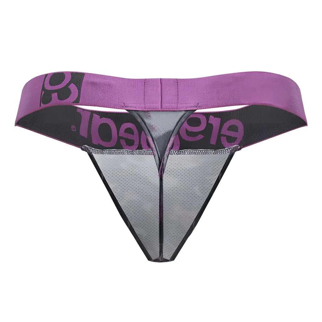 Purple and black mesh thong with elegance branded waistband from ergowear ew1714 max se camo g-string pink color