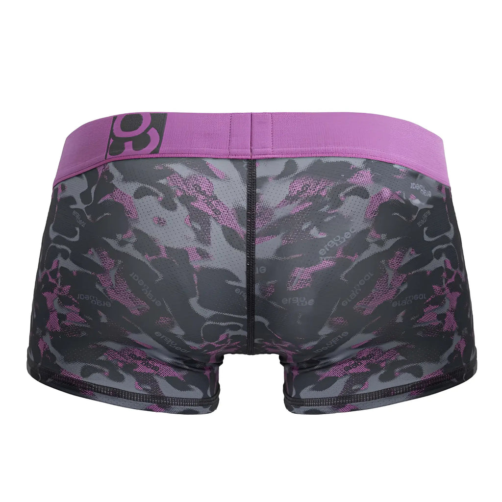 Ergowear ew1716 max se camo trunks in purple and black camouflage pattern with a solid purple waistband