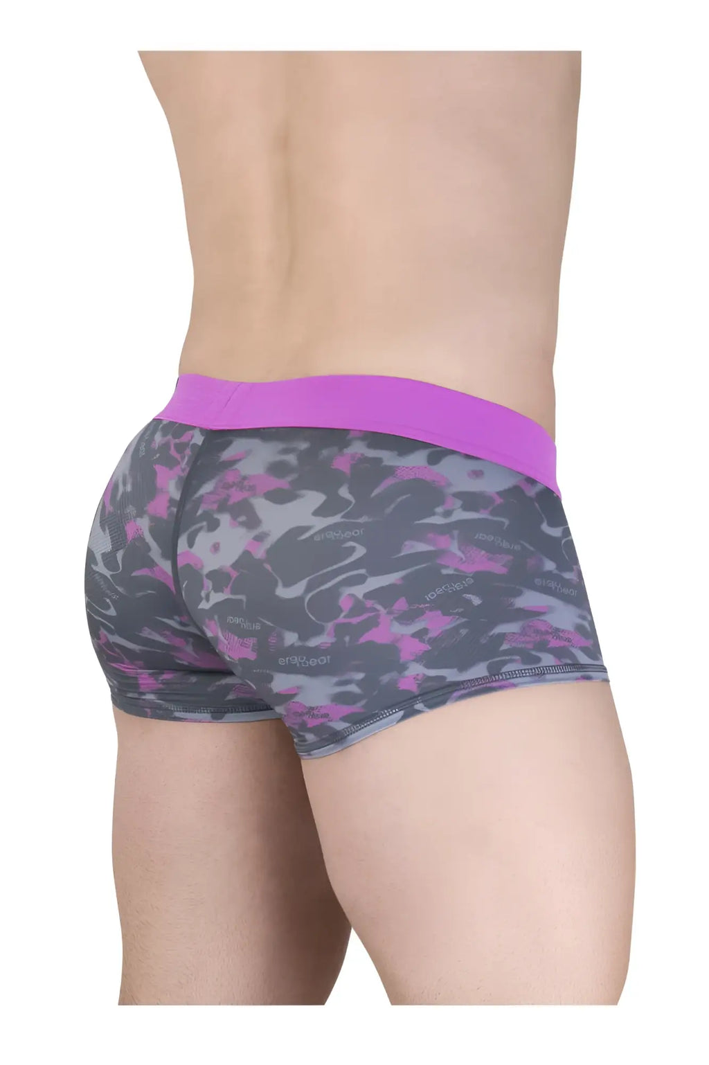 Ergowear ew1716 max se camo trunks in purple and gray camouflage with a solid purple waistband and briefs style