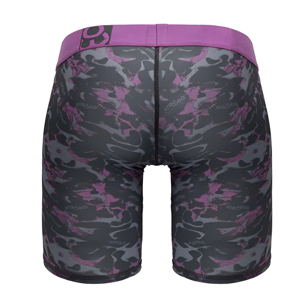 ErgoWear EW1717 MAX SE camo boxer briefs in purple and gray camouflage with matching elastic waistband in pink color