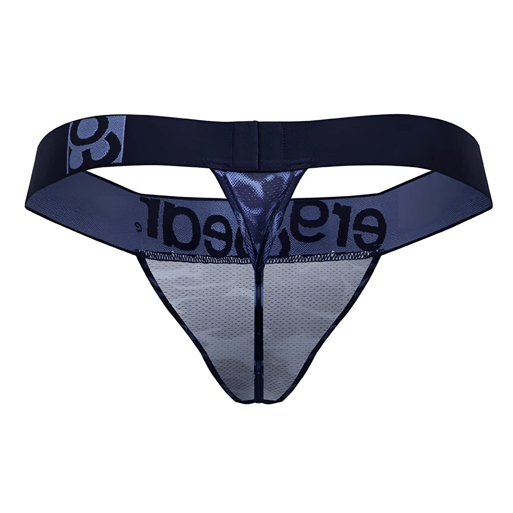 Dark blue thong g-string with mesh front and elastic waistband featuring elegance brand name by ergowear ew1718 max se camo