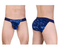 Blue camouflage patterned men’s briefs with navy ergowear waistband in ergoWear ew1719 max se camo bikini style