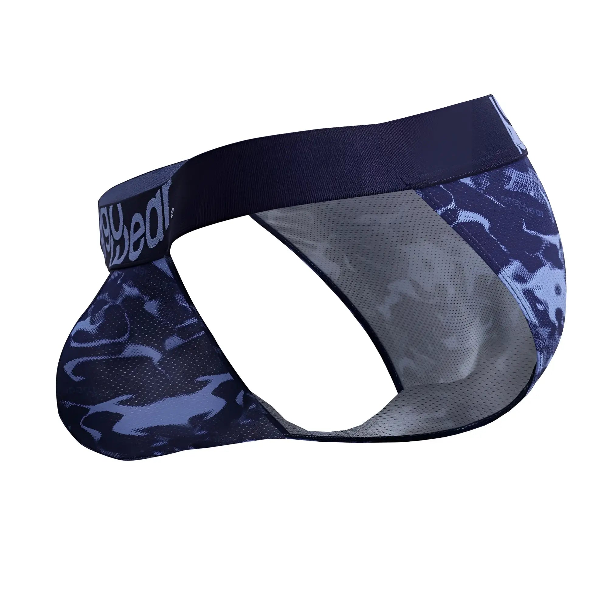 Ergowear ew1719 max se camo bikini briefs in blue with gray camouflage pattern and stretchy waistband for athletic use