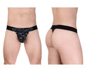 Black ergonomic briefs with subtle gray camouflage pattern and ergogear logo on waistband model ew1722 max se camo g-string