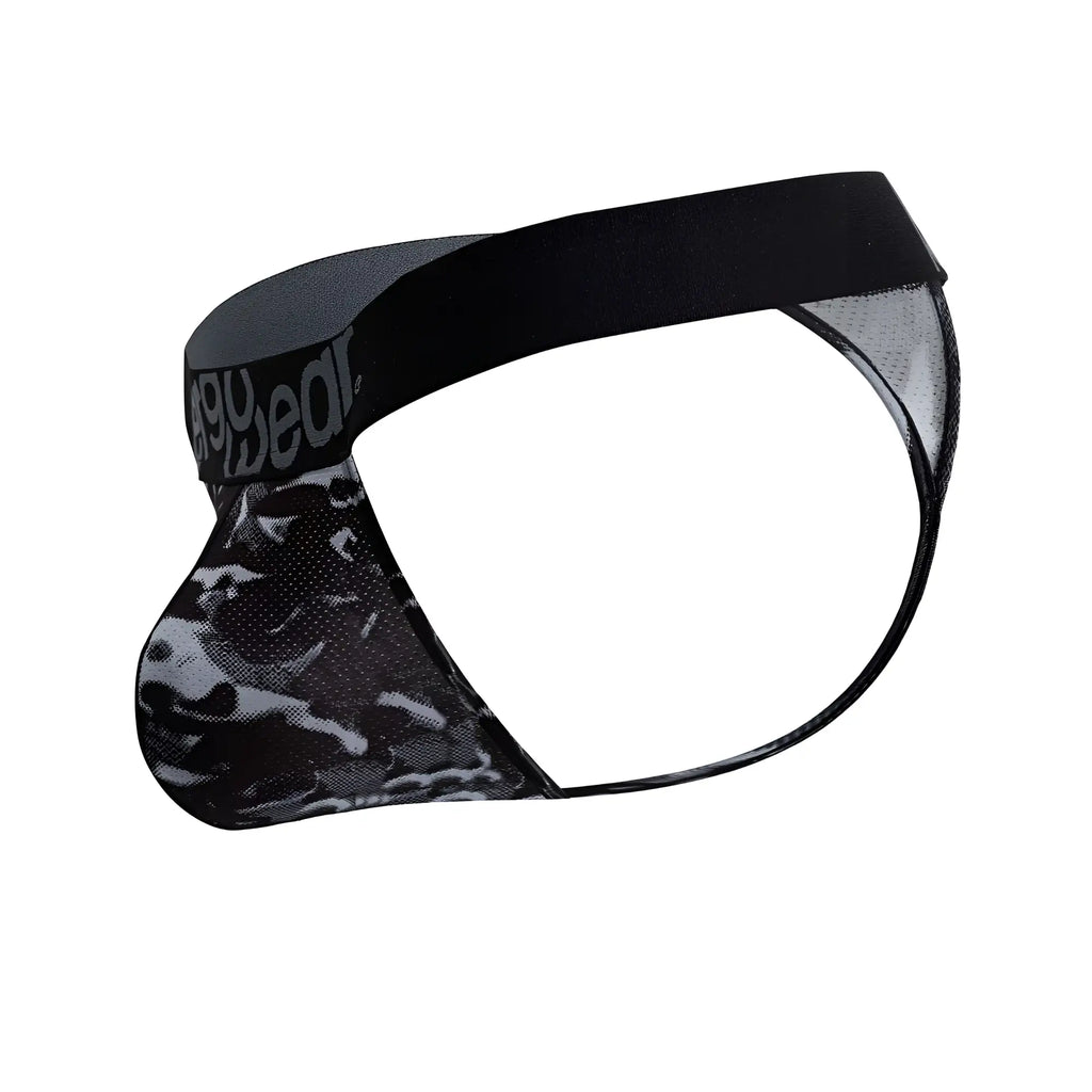Ergowear ew1722 max se camo black mesh briefs with gray camouflage pattern and solid black elastic waistband