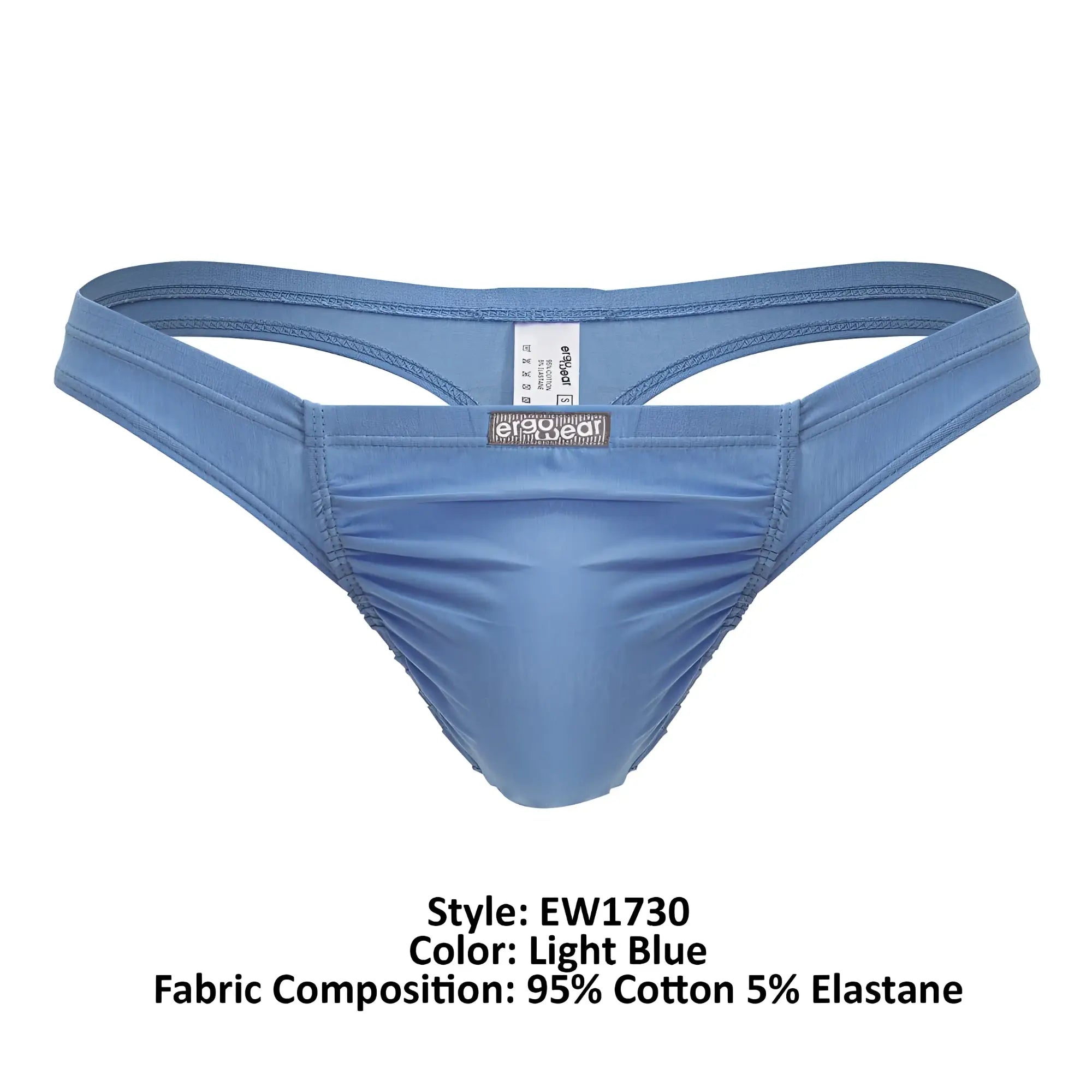 Light blue ergoWear EW1730 FEEL GR8 men’s thong made of 95% cotton 5% elastane with smooth fabric and subtle front ruching