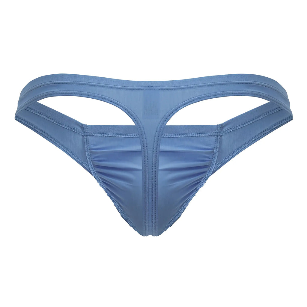 Light blue ergo wear ew1730 feel gr8 cotton thong with blue satin glossy finish and subtle stitching details
