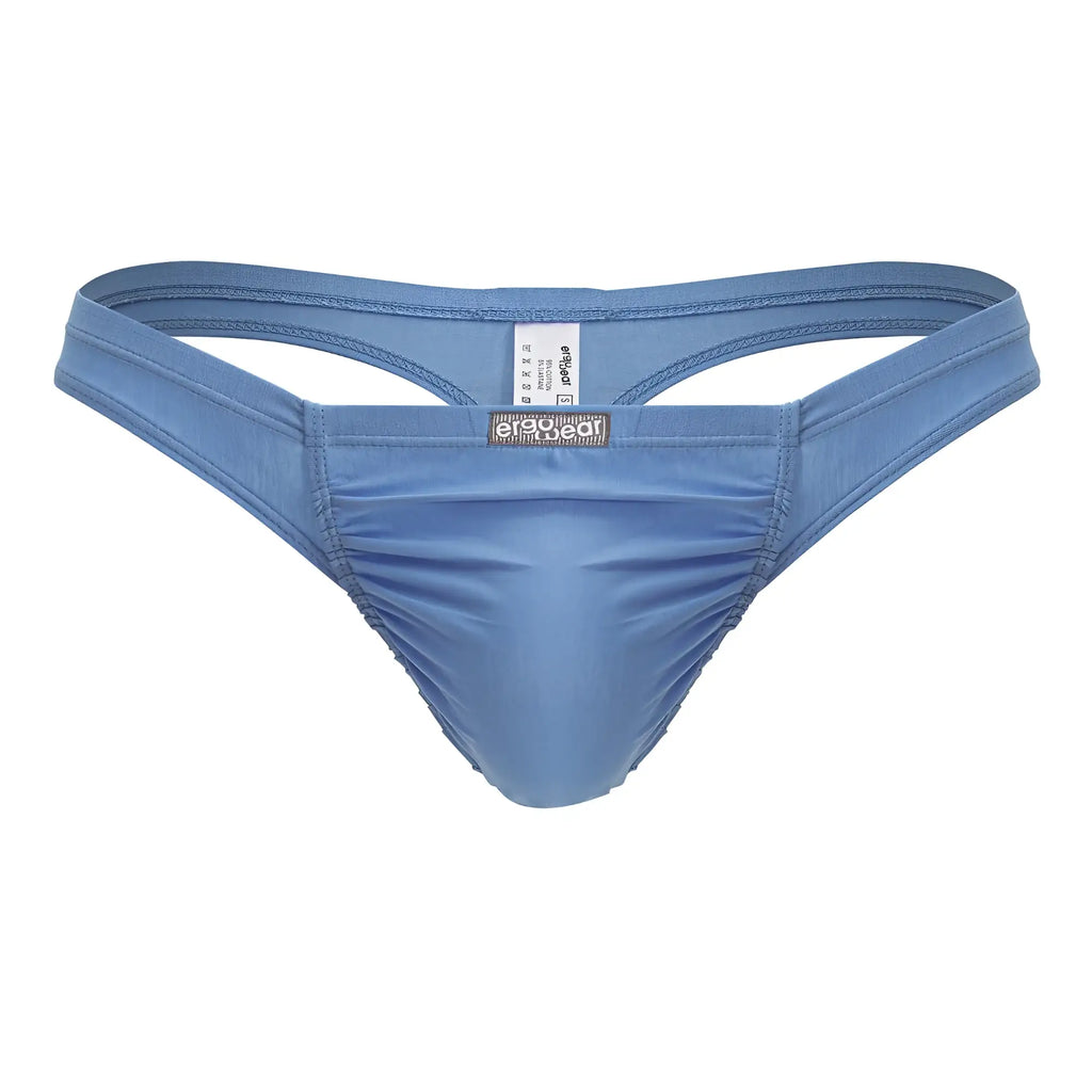 Light blue stretchy cotton thong with a central ruched design and thin straps by ErgoWear EW1730 FEEL GR8