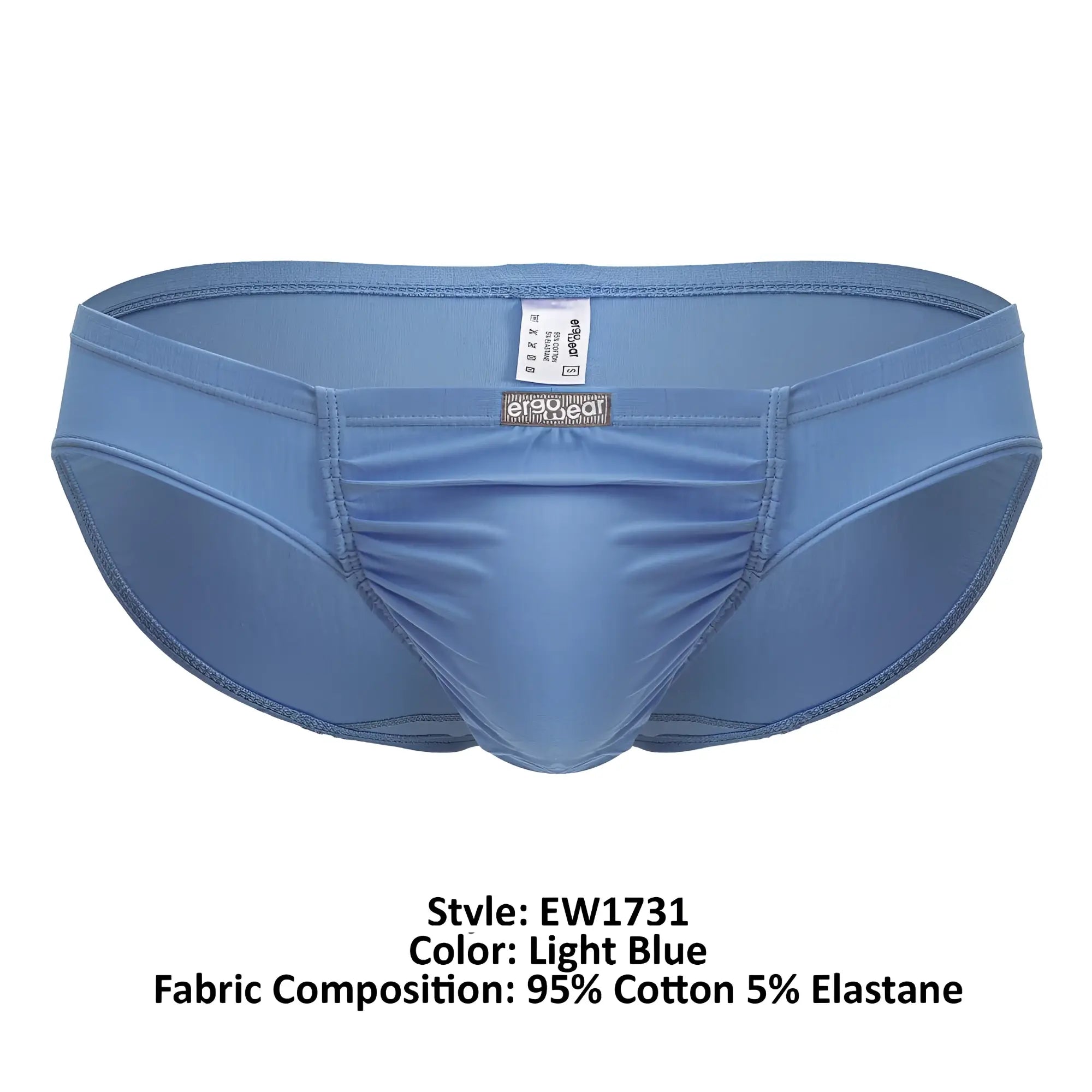 Light blue ergo wear ew1731 feel gr8 cotton bikini briefs with snug fit central seam made of 95 cotton 5 elastane