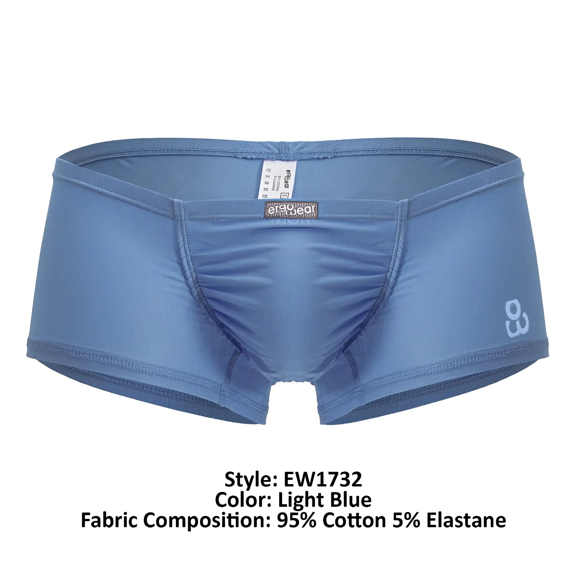 Light blue ergoWear ew1732 feel gr8 cotton trunks made of 95% cotton and 5% elastane with subtle brand logo on side
