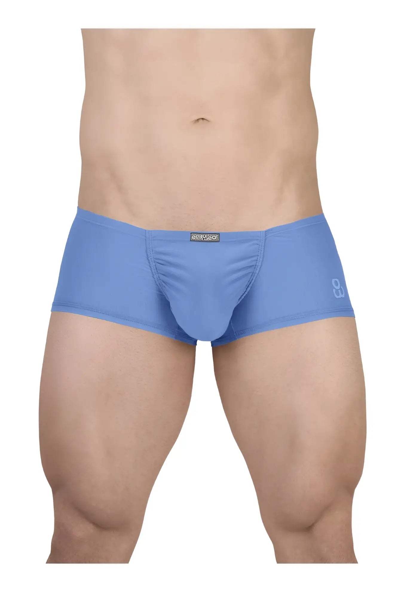 Blue ergo wear cotton trunks with a snug fit and subtle branding on the waistband in light blue color