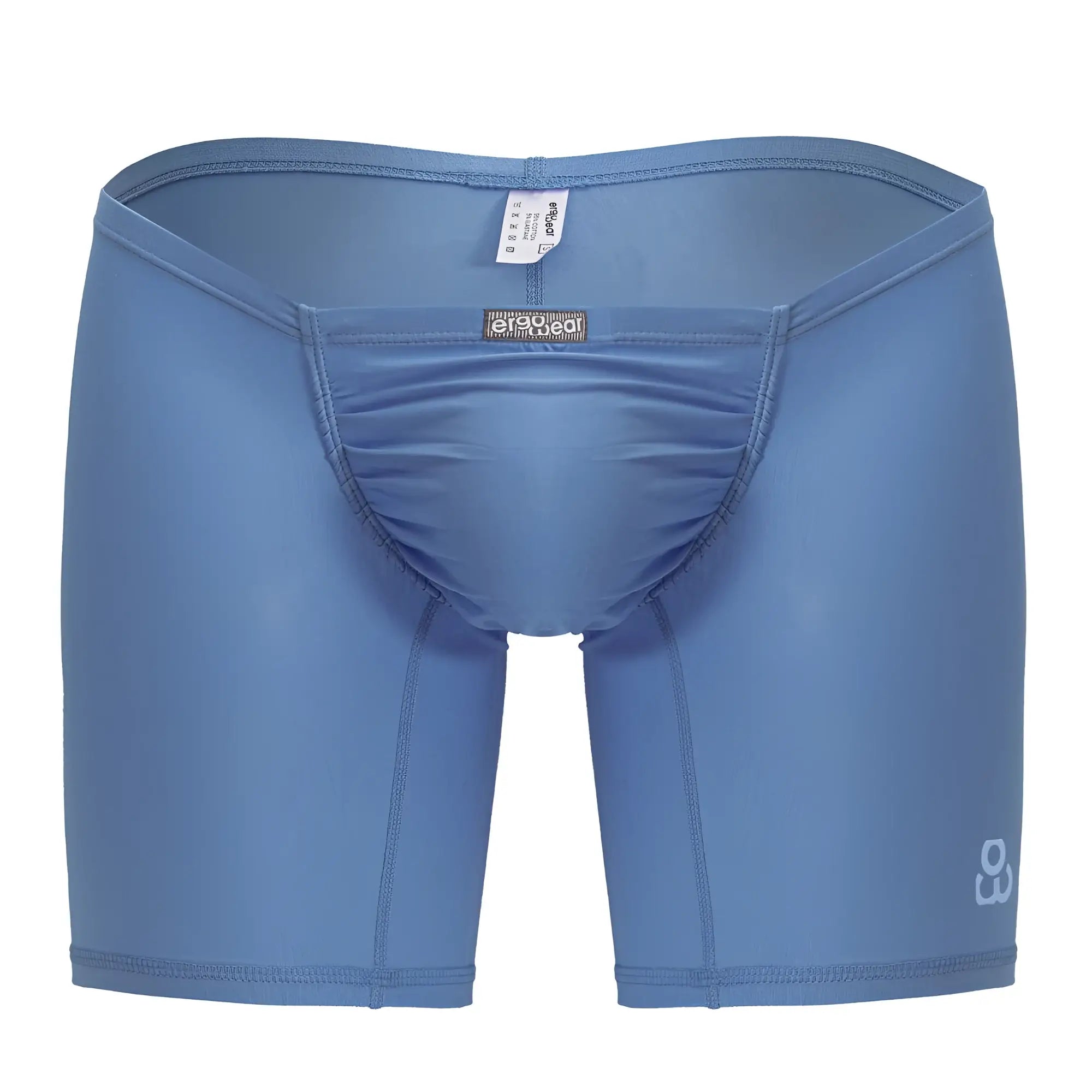 Light blue ergowear ew1733 feel gr8 cotton snug fit men’s boxer briefs with elastic waistband and ergo logo on front