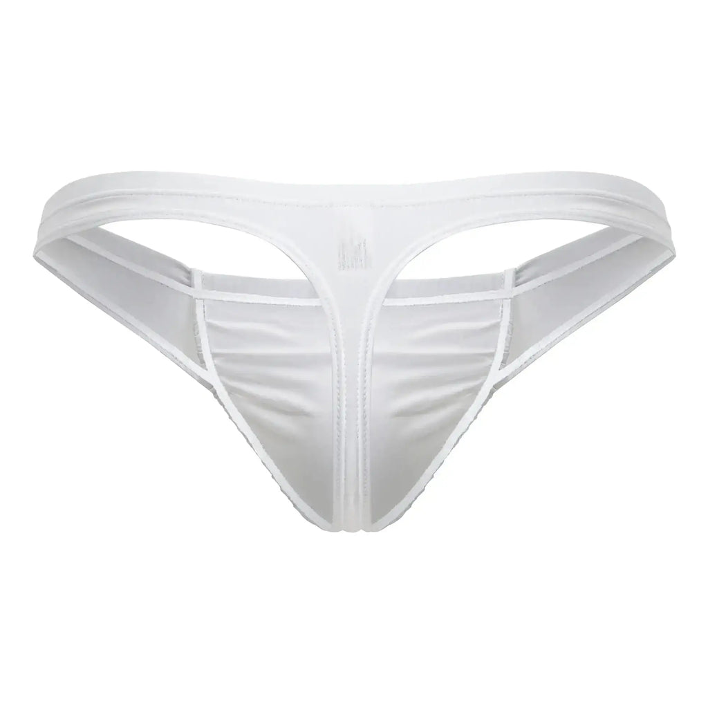 White sleek form-fitting thong made of smooth satin-like fabric by Ergowear ew1734 feel gr8 cotton thongs