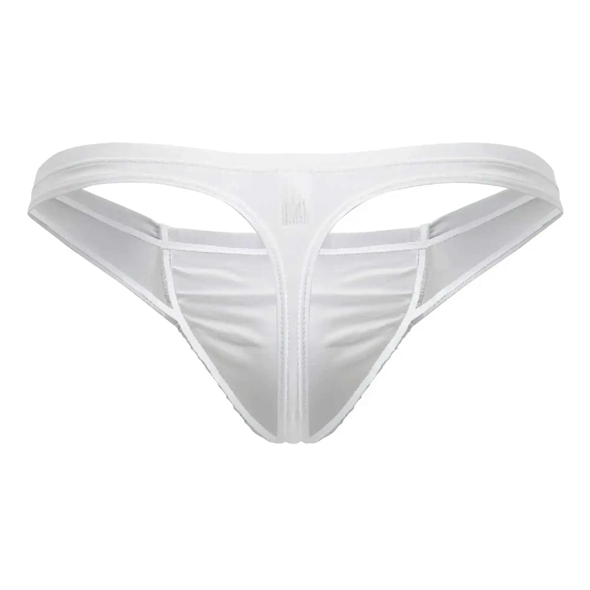 White sleek form-fitting thong made of smooth satin-like fabric by Ergowear ew1734 feel gr8 cotton thongs