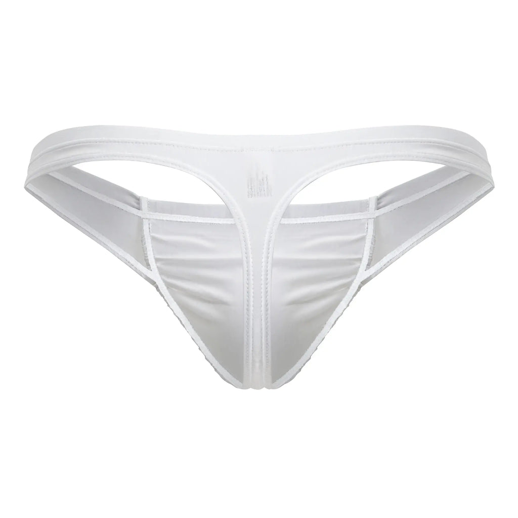 White sleek form-fitting thong made of smooth satin-like fabric by Ergowear ew1734 feel gr8 cotton thongs