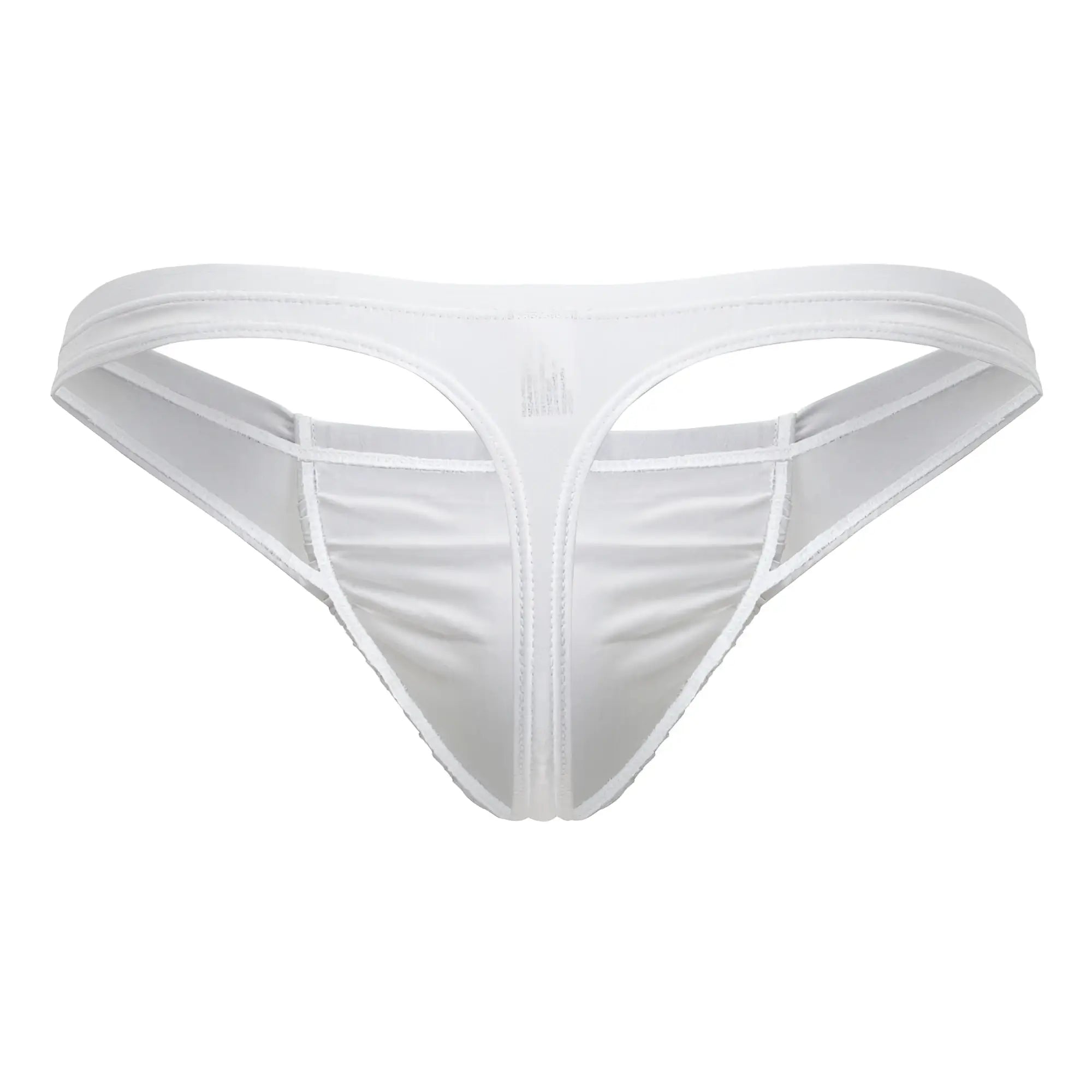 White sleek form-fitting thong made of smooth satin-like fabric by Ergowear ew1734 feel gr8 cotton thongs