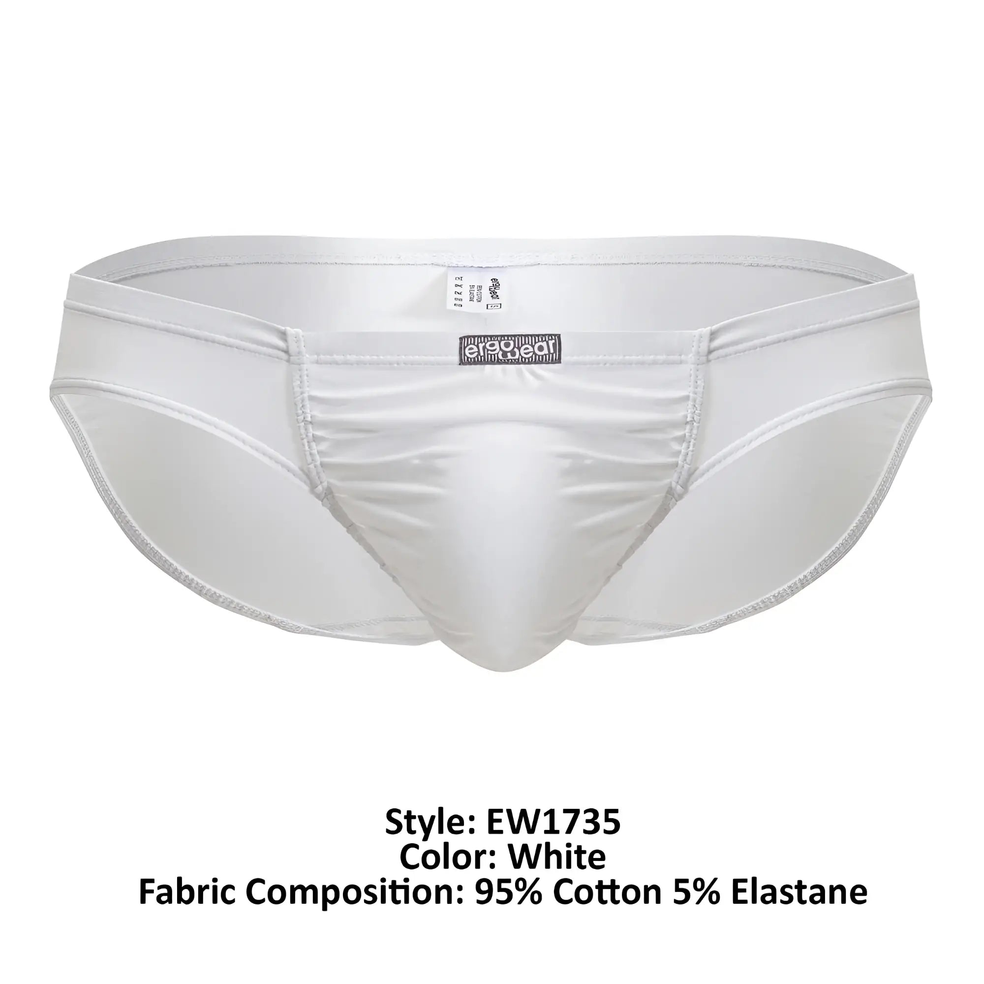 White mens briefs ergo wear ew1735 feel gr8 cotton bikini in white made of 95 cotton and 5 elastane with sleek stitching