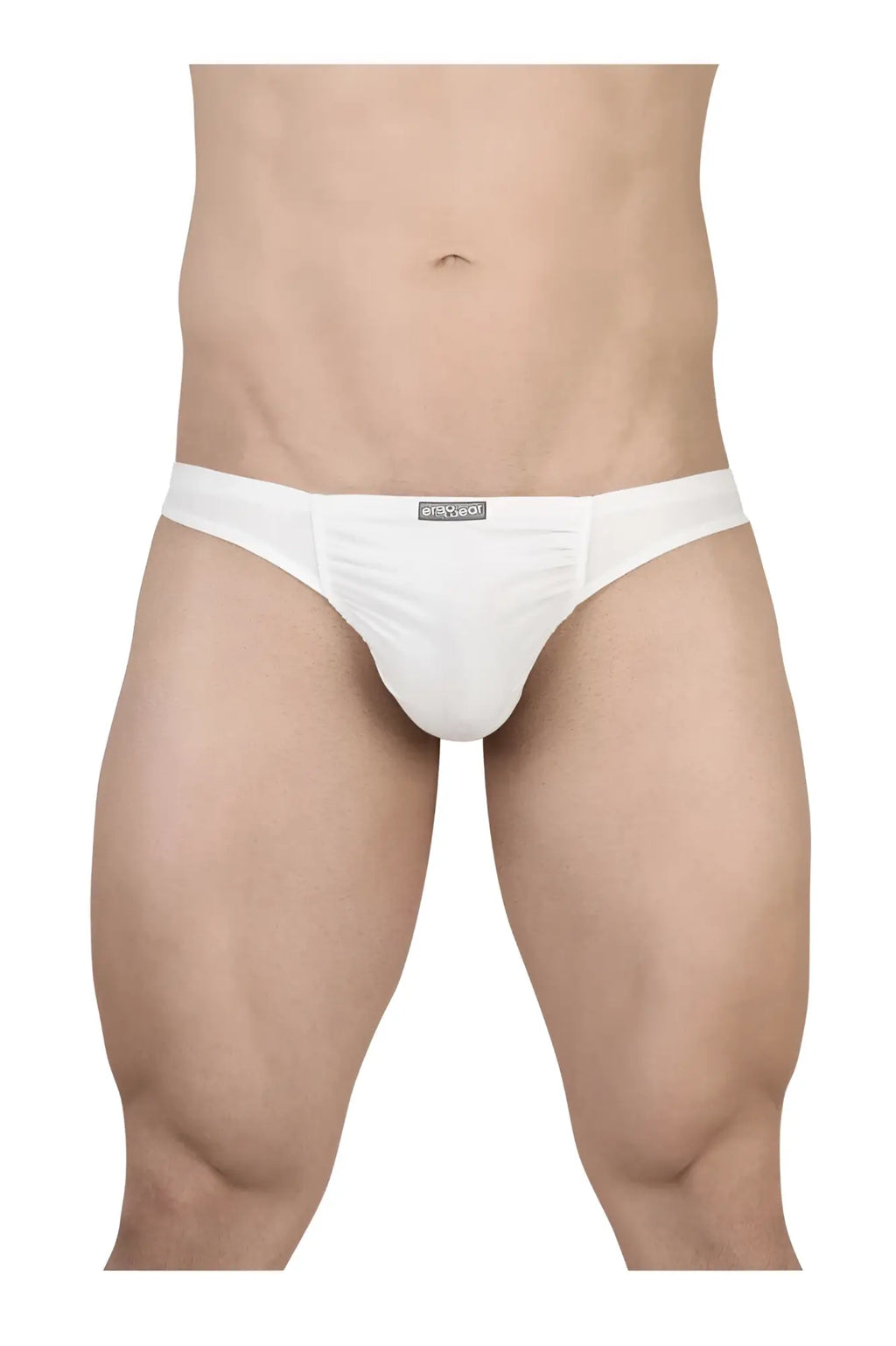 White mens briefs ergoWear EW1735 FEEL GR8 cotton bikini with sleek minimalist design and black brand tag on waistband