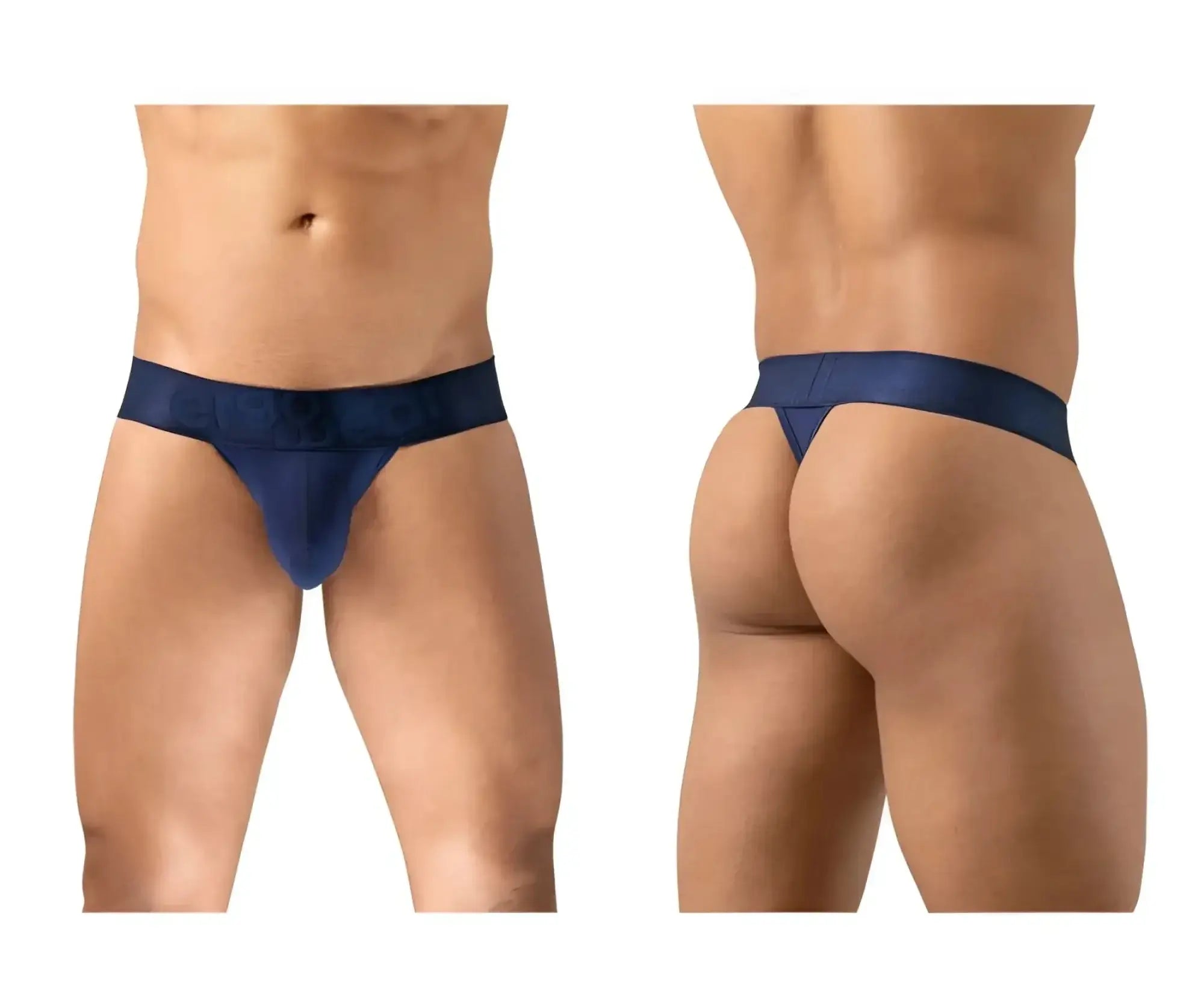 Navy blue ergo wear ew1738 max bold g-string thong with seamless design and wide waistband front view