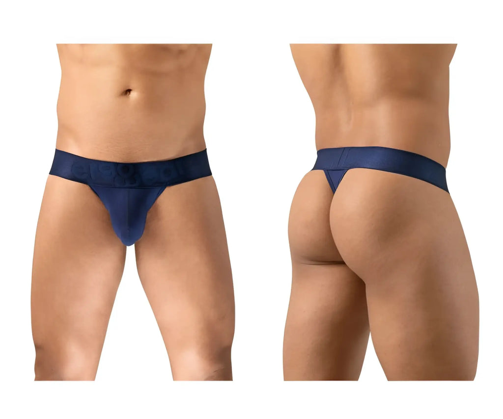 Navy blue ergo wear ew1738 max bold g-string thong with seamless design and wide waistband front view