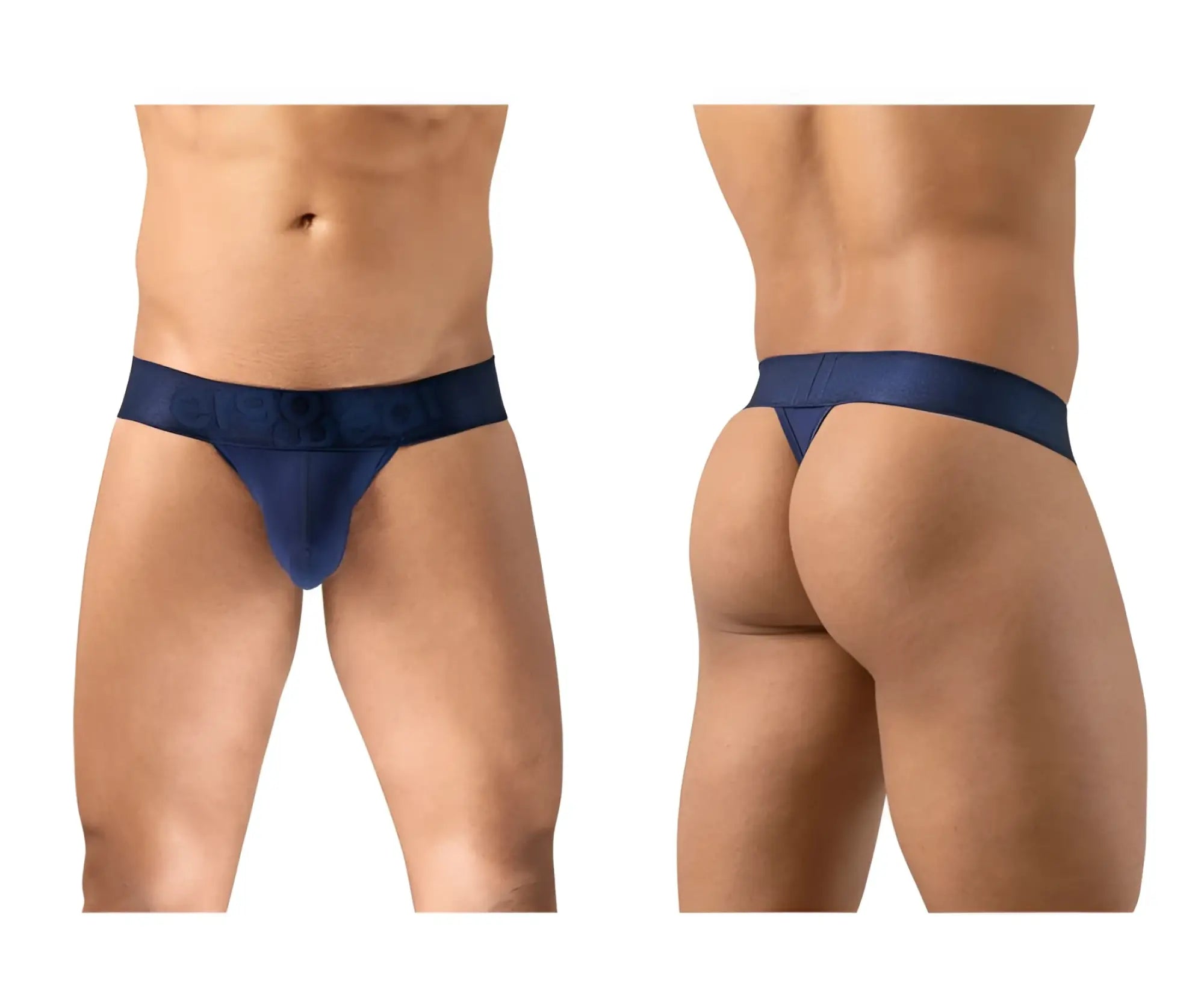 Navy blue ergo wear ew1738 max bold g-string thong with seamless design and wide waistband front view