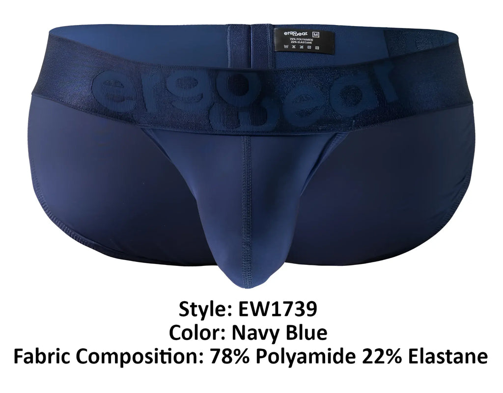 Navy blue ergowear ew1739 max bold bikini briefs with textured waistband embossed with brand name er1983