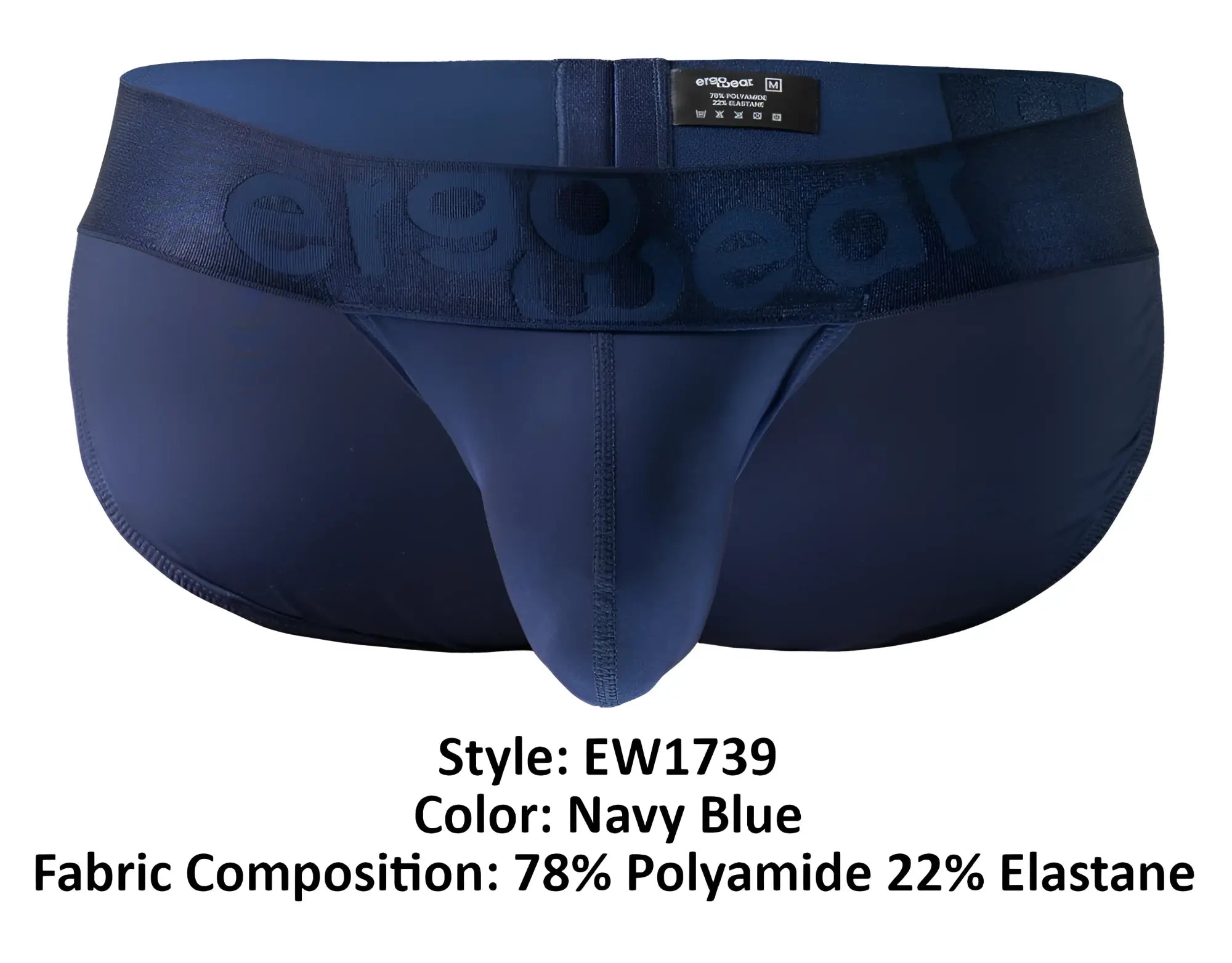 Navy blue ergowear ew1739 max bold bikini briefs with textured waistband embossed with brand name er1983